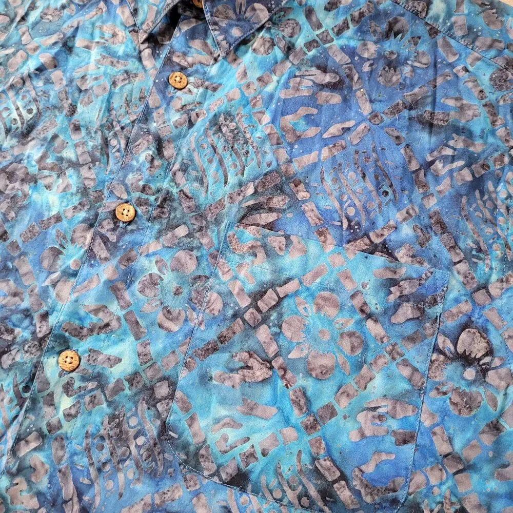 Banana Republic Geometric Blue‎ Hawaiian Shirt Mens Size Large